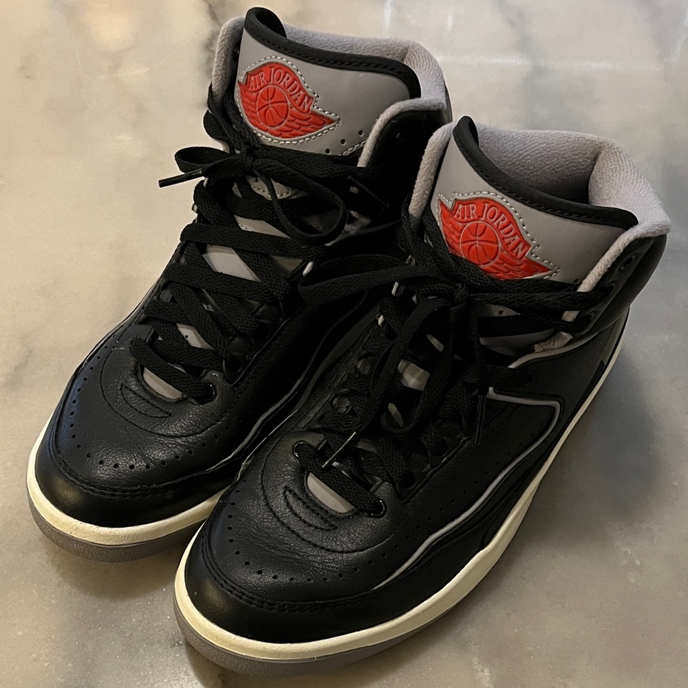 Nike Air Jordan 2 Retro Black Cement 35th Anniversary High Top Leather Sneakers